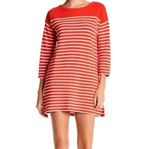 Red and White Boat-neck Tunic Sweatshirt Dress